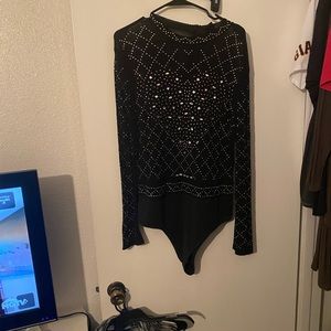 Rhinestone/mesh body suit